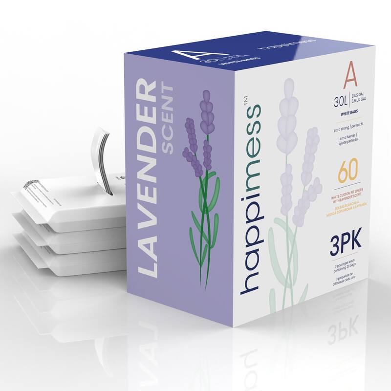 happimess Gallon Scented Drawstring Trash Can Liner, White (60-Count, 3-Packs of 20 Liners) - 8 Gallon - Lavender Scented