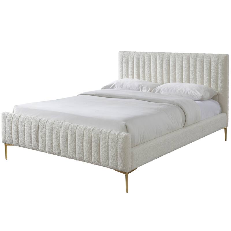 Omax Decor Julia Upholstered Platform Bed with Channel Tufted Headboard and Gold Legs