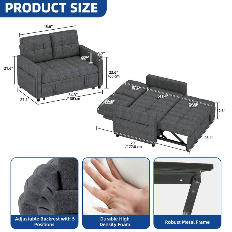 Moasis 3 IN 1 Sleeper Sofa Bed, Pull Out Chair Sofa