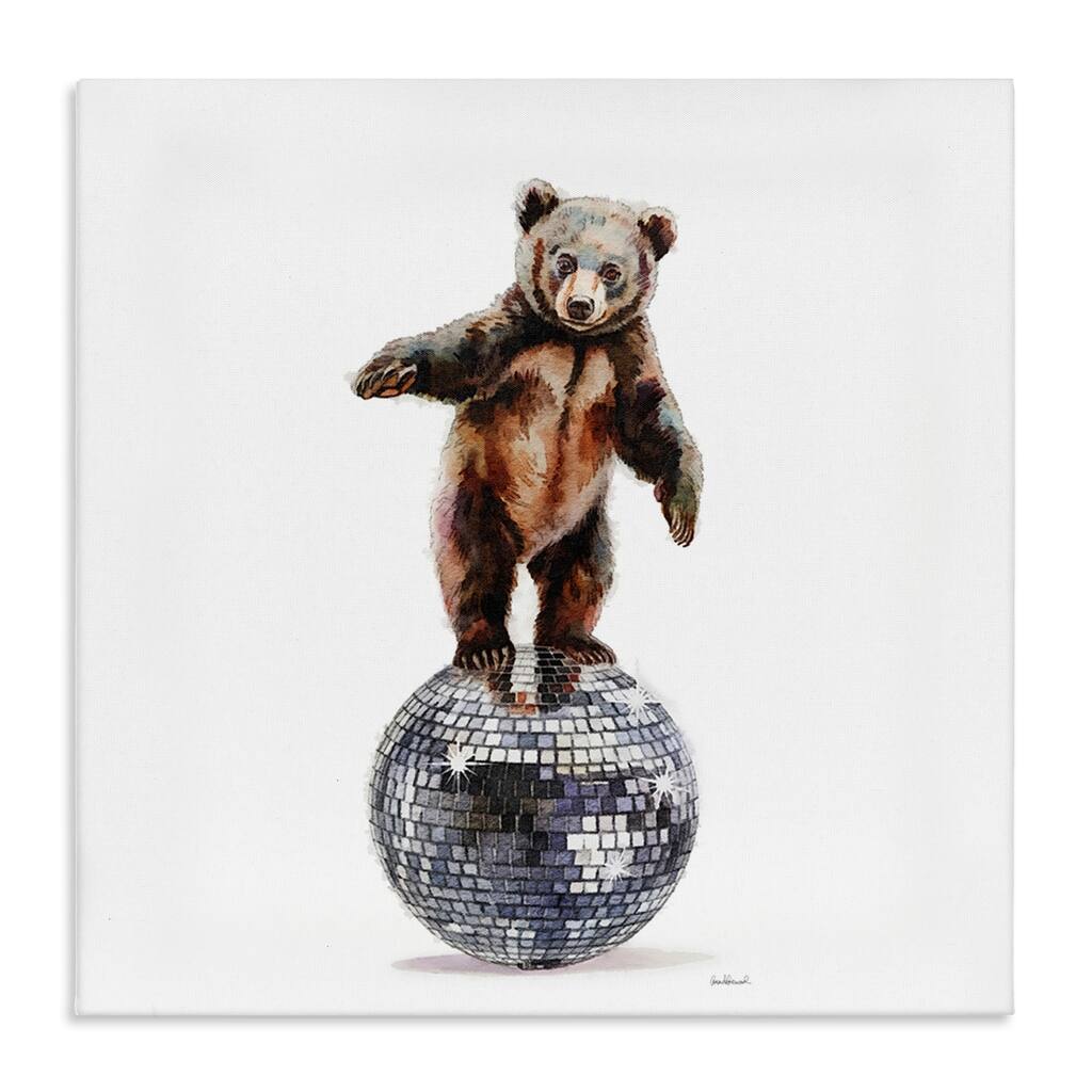 Stupell Bear Balancing on Disco Ball Canvas Wall Art Design By Amanda Greenwood