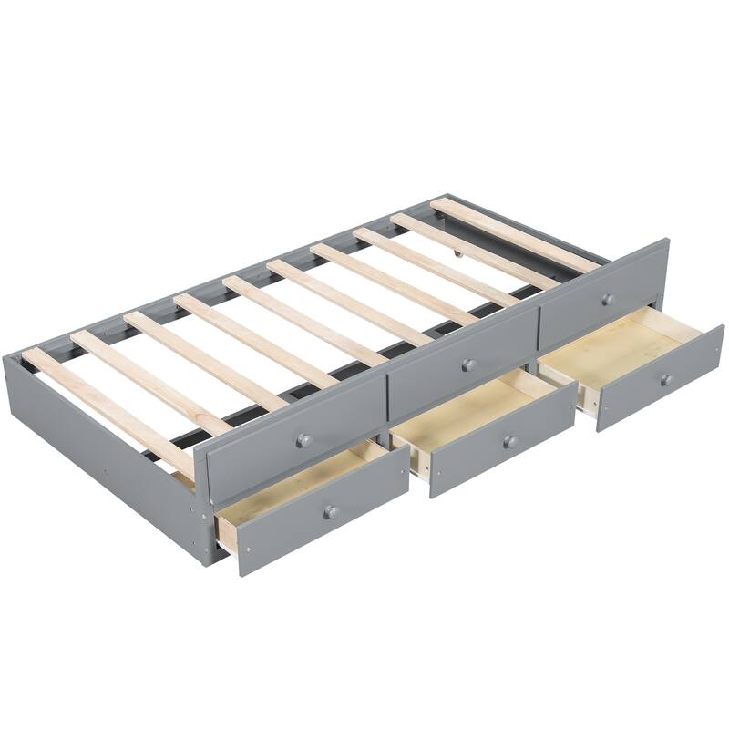 Daybed with Trundle and Drawers Twin Size Modern Wooden Sofa Bed Frame