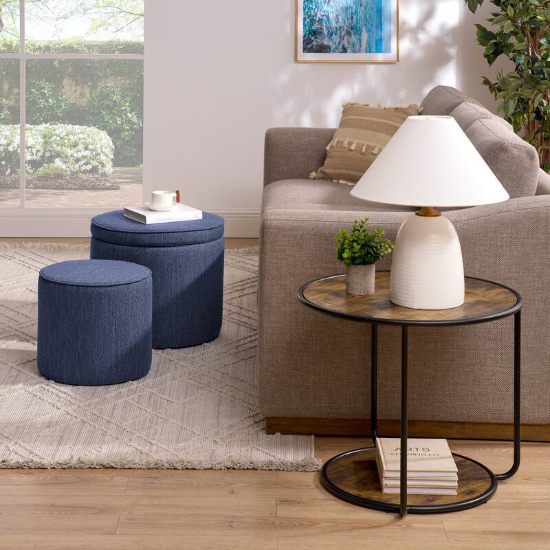 Roomfitters Ottoman Table Set with Drum Stool and Hidden Storage, Multi-Functional Combination Accent Furniture