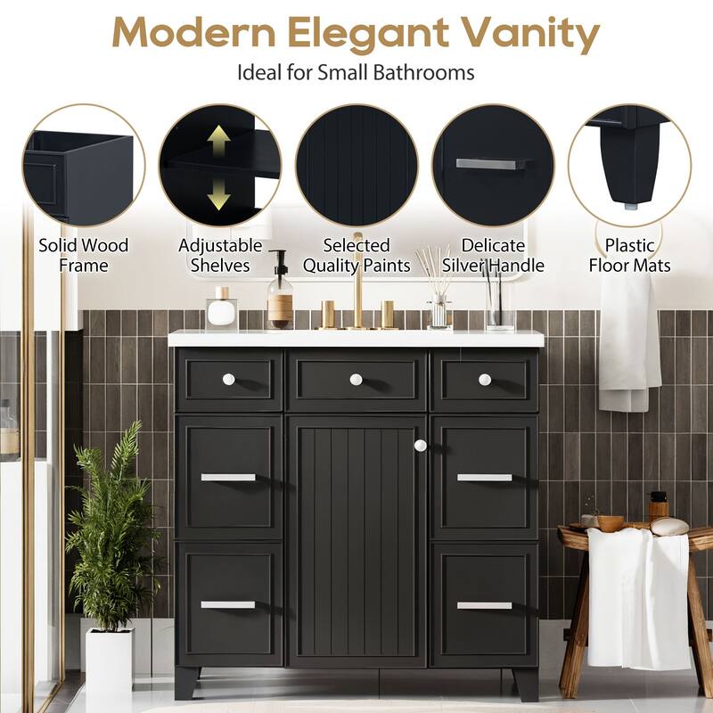 36 Inch Bathroom Vanity with Sink Combo Solid Wood Cabinet 3 Drawers