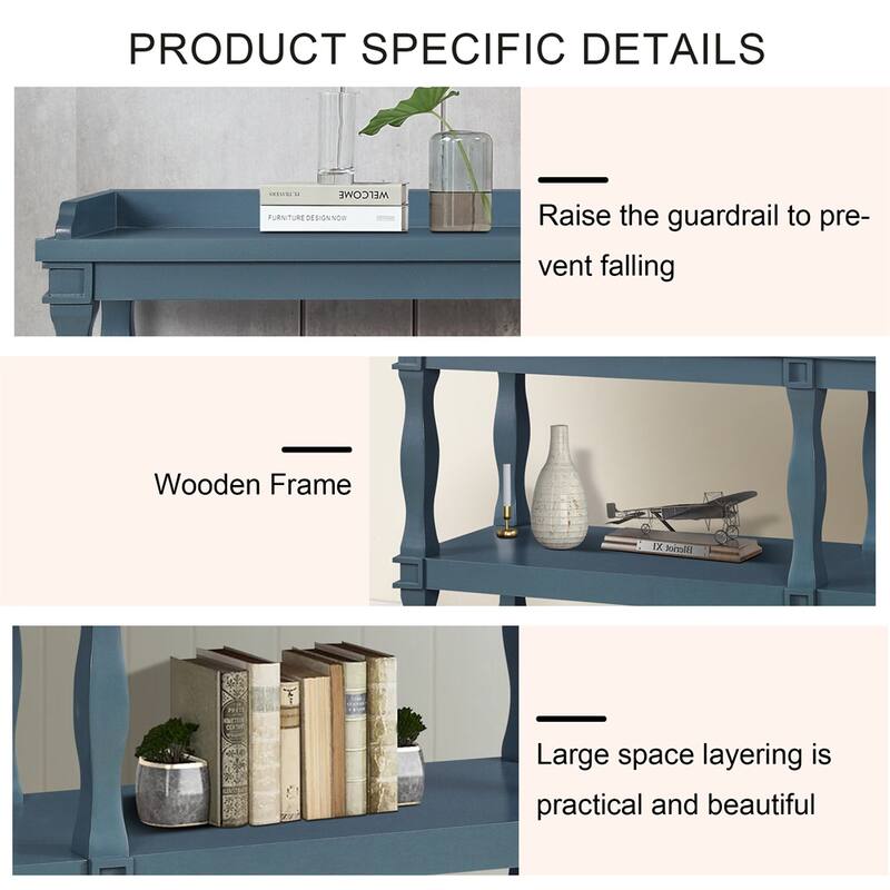 3-Tier Console Table Open Storage Spaces and Effect Support Legs