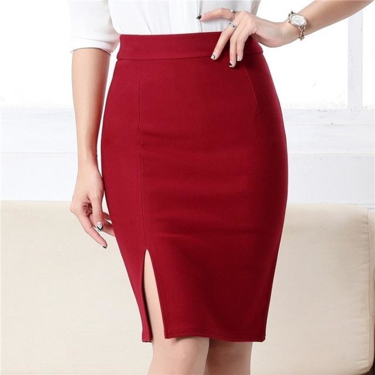 red formal skirt