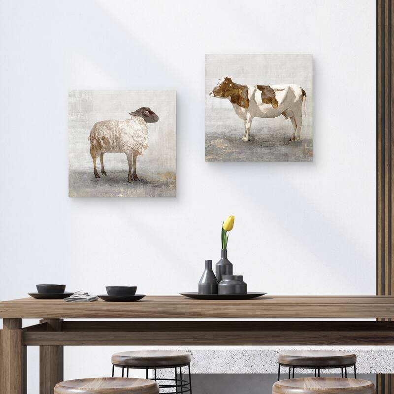 Rustic White Sheep, Rustic Brown Cow by PI Studio Canvas Art Prints