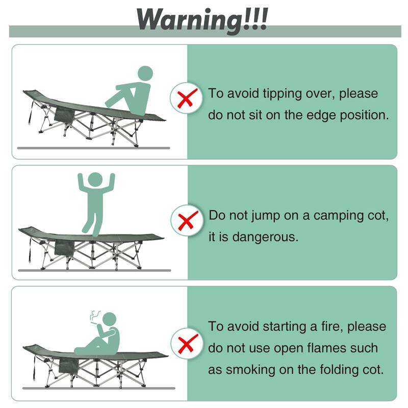 Folding Camping Gray Cot with Removable Cotton Mattress, 500 lbs Bed