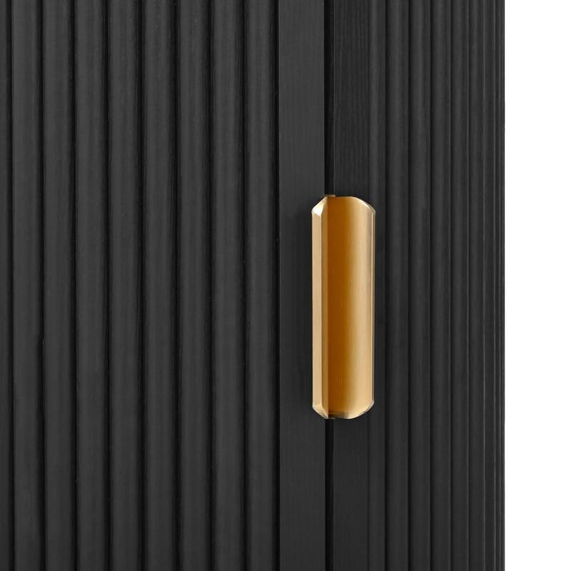 Mid Century Modern 74.8" TV Stand & Coffee Table Set for TVs up to 75", Wooden Media Console with Fluted Sliding Doors