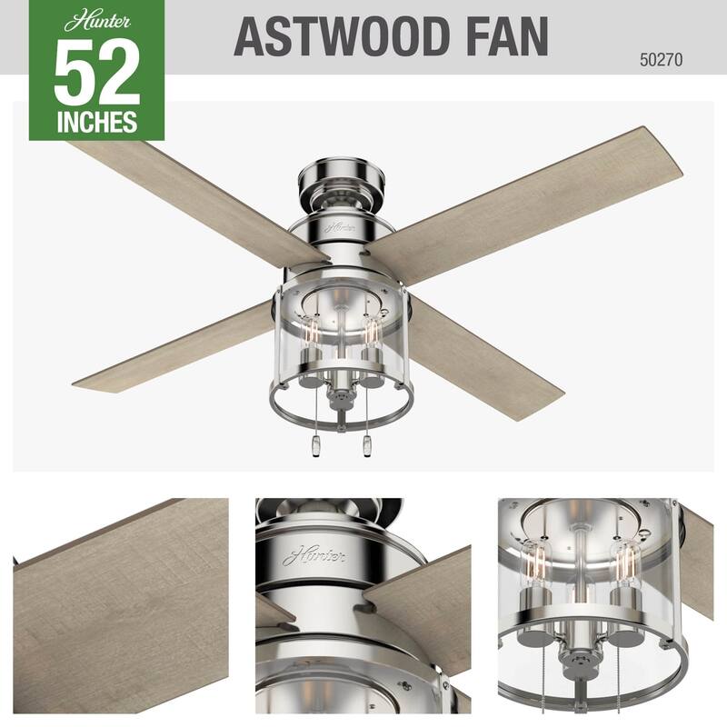 Hunter 52" Astwood Ceiling Fan with LED Light and Pull Chain - Transitional, Modern Farmhouse - Exclusive Surespeed Guarantee!