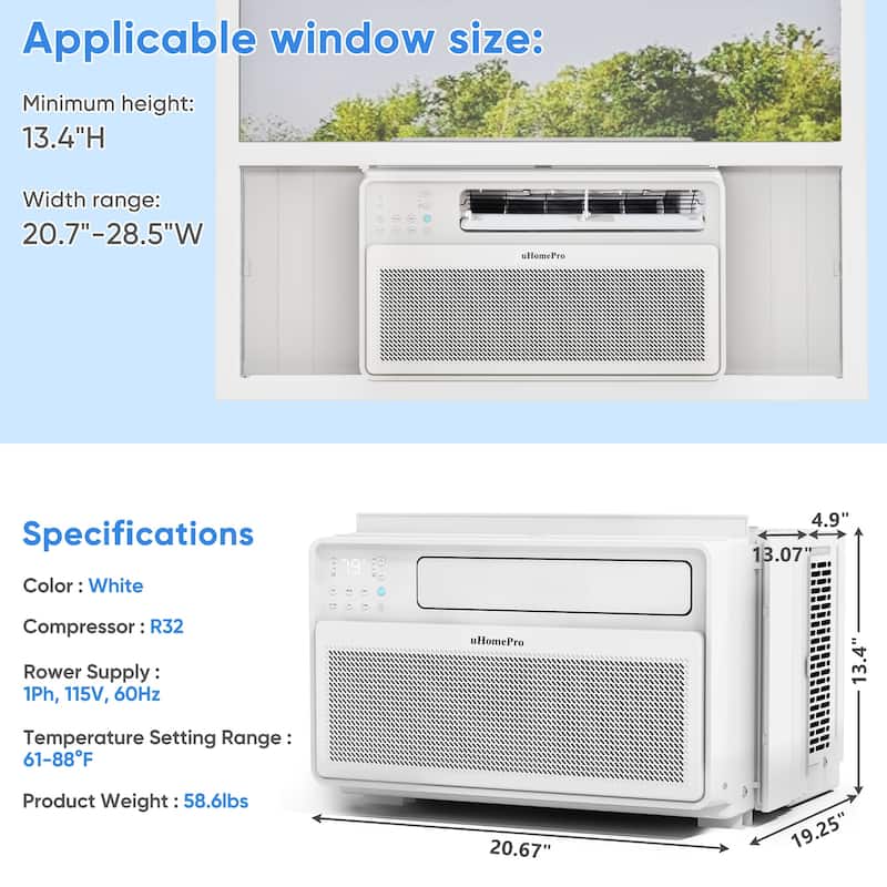Inverter Window Air Conditioner, 10000BTU 35% Energy-Save AC with Dehumidifier, Super Quiet 15 CEER, 4 Runing Modes ECO