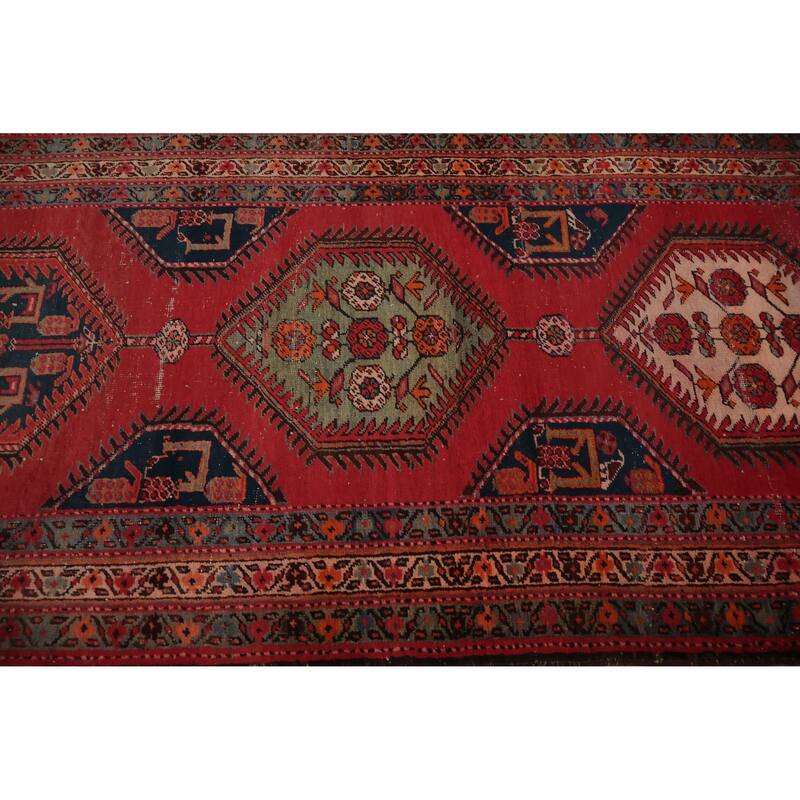 Hand Knotted Oriental 100% Wool Carpet Traditional Geometric Red Heriz Runner Rug - 17' 1'' X 3' 3''