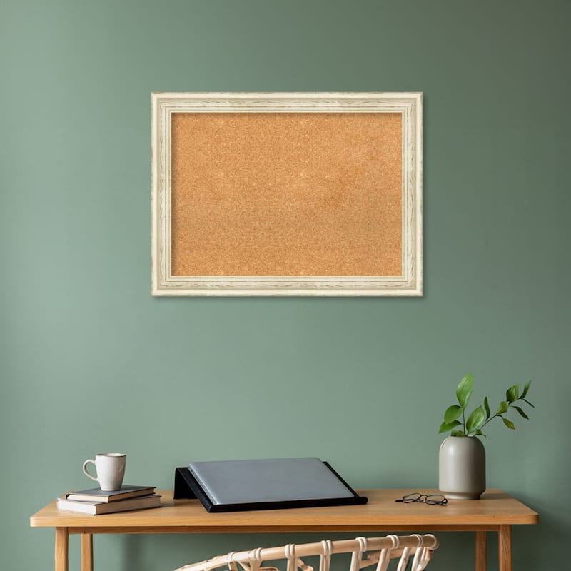 Country White Wash Wood Framed Natural Corkboard Bulletin Board - Board Size 28x20
