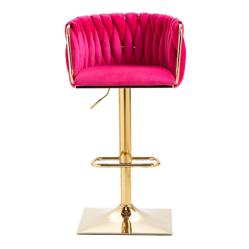 Vintage Velvet Bar Stools with Back and Footrest 2PC/SET,Adjusatble Seat Height from 25.6-32.68 Inch