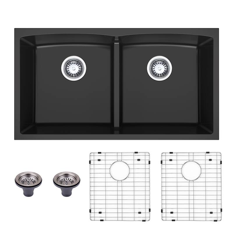 HIGOLD 9-Inch Undermount Dual Equal Bowl Quartz Sink