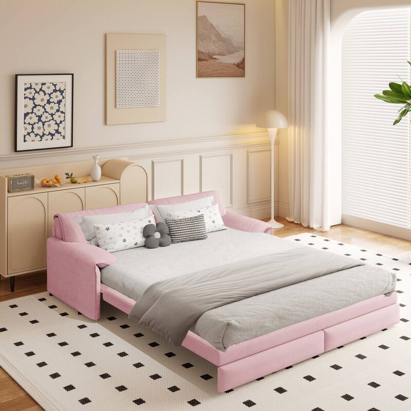 66" Queen Pull Out Sofa Bed, 3-in-1 Convertible Sleeper Sofa with Side Storage