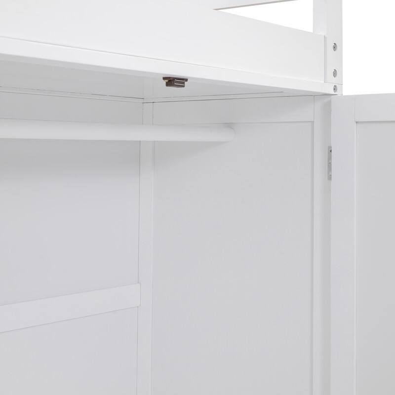 Full Size Loft Bed with Drawers, Wood Full Loft Bed with Desk