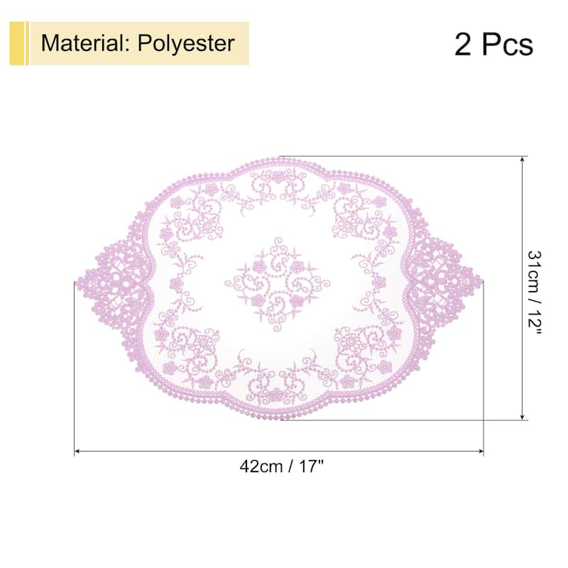 2 Pcs Retro Lace Placemats Crochet Cup Vase Table Mat, 17x12inch - Purple