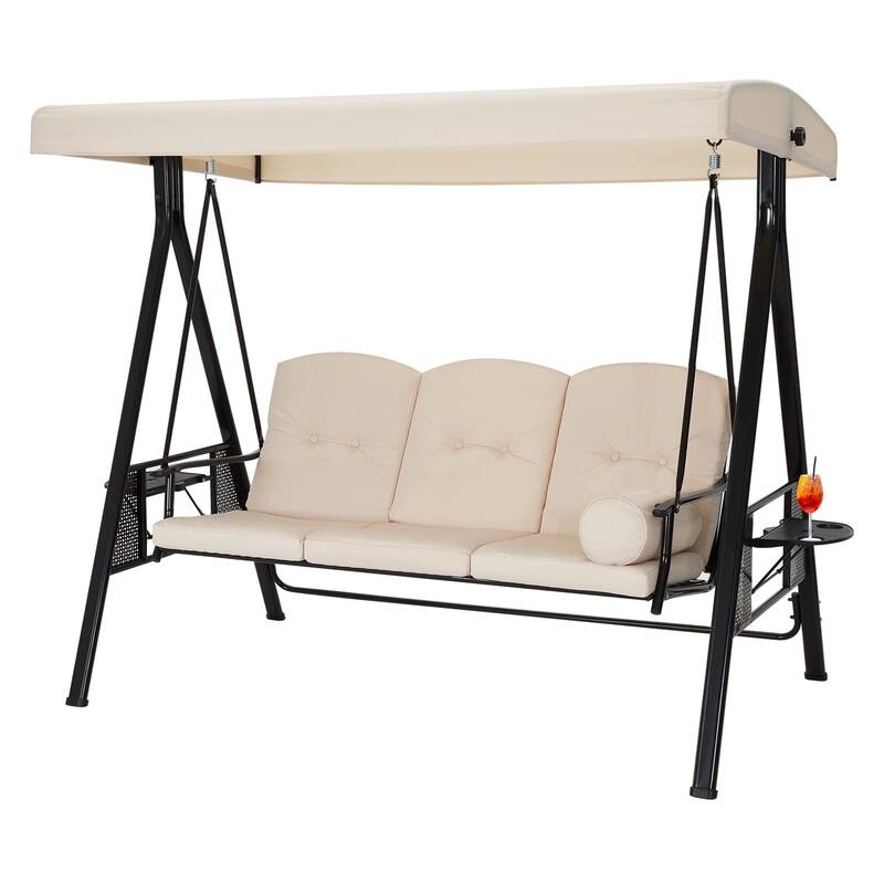 AECOJOY 3-Seat Porch Swing Chair, Patio Swing Chair w/ Cushions
