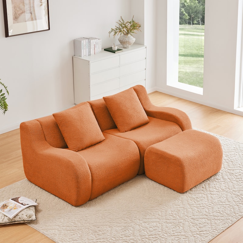 Anmytek Plush L-Shaped 2-Seater Teddy Fabric Sofa - No Assembly Required