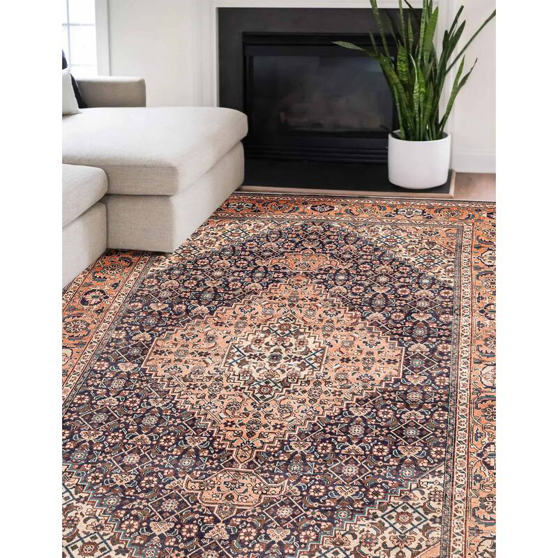 ECARPETGALLERY Hand-knotted Antalya Vintage Navy Wool Rug - 6'4 x 9'9