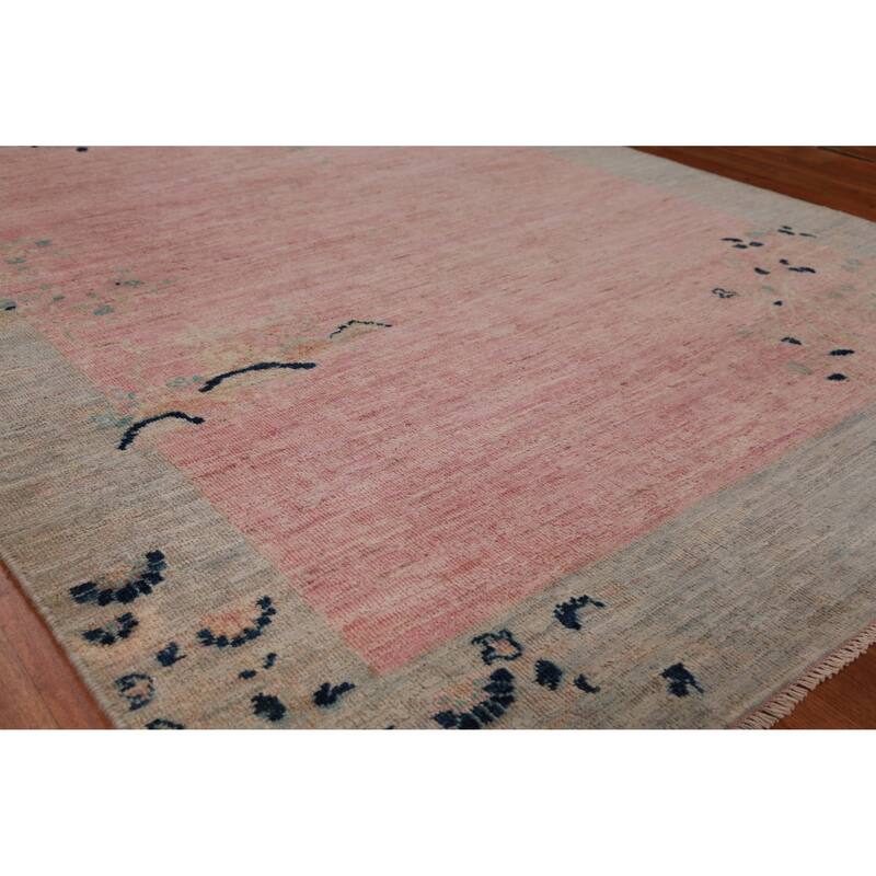 Hand Knotted Oriental 100% Wool Carpet Traditional Floral Pink Art Deco Area Rug - 7' 3'' X 4' 10''