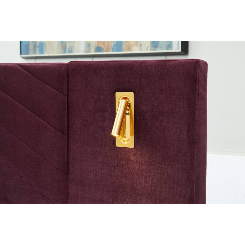 King Size Velvet Bed Frame with Vertical Channel Tufted Wingback Headboard, No Box Spring Needed, Easy Assembly