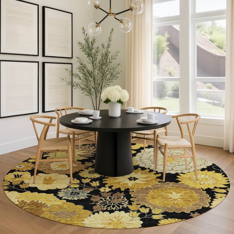 Machine Washable Indoor/ Outdoor Modern Floral Chantille Rug