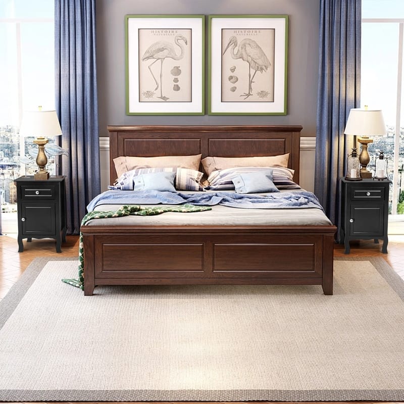 2pcs MDF Nightstand with One Drawer - Black