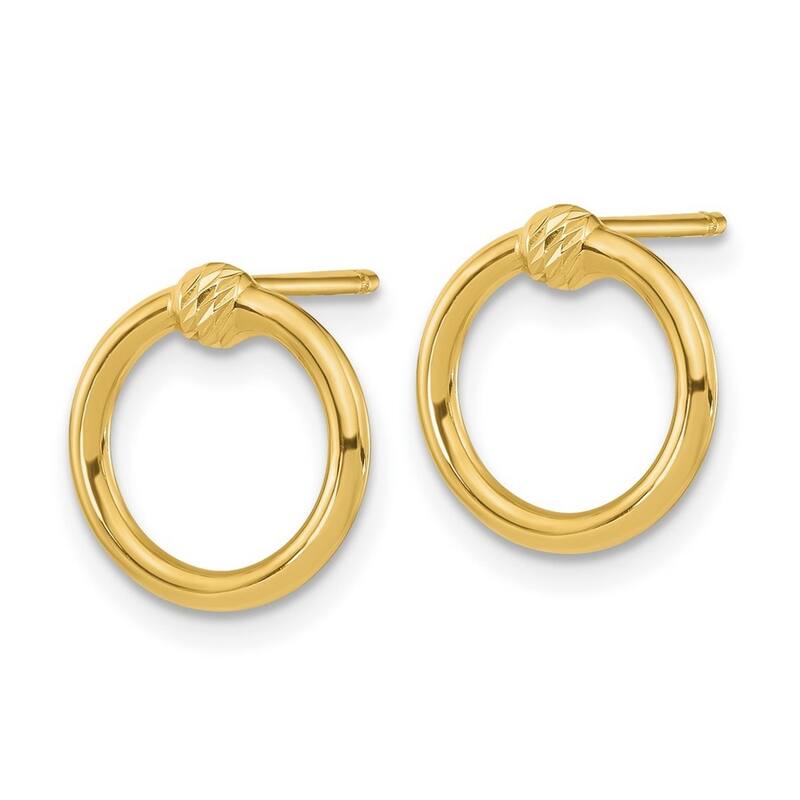 Curata 14k Yellow Gold Textured Circle Post Earrings 12.5x11.25mm