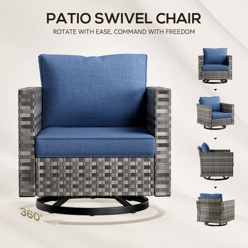 Gymojoy 3-piece Outdoor Wicker Swivel Glider Chairs with Coffee Table