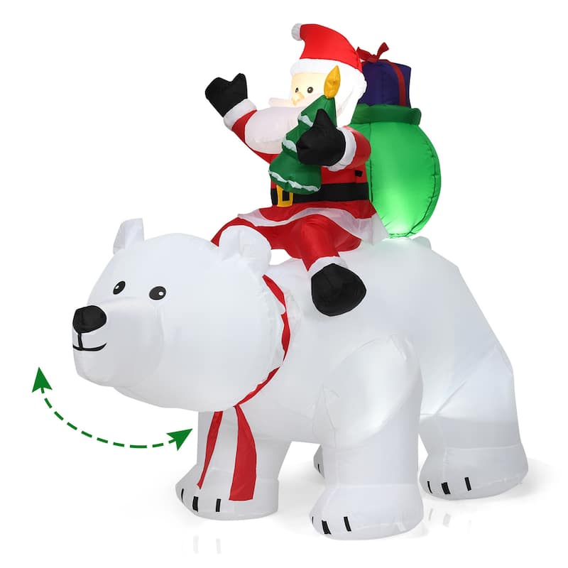 Gymax 6.5ft Inflatable Christmas Santa Riding Polar Bear Decoration w/ - See Details