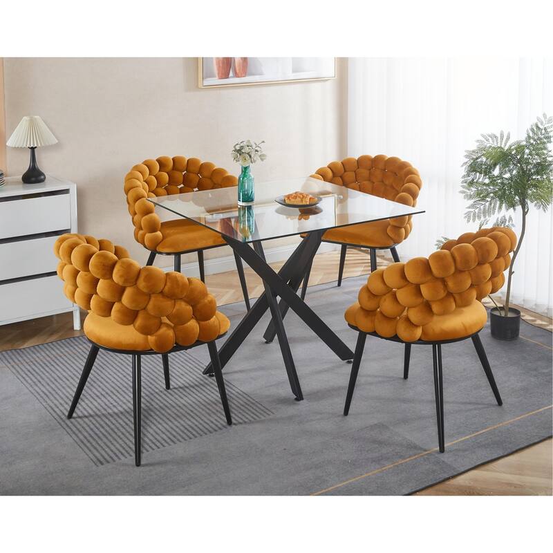 Modern Square Tempered Glass Dining Table with Stable Cross Metal Leg