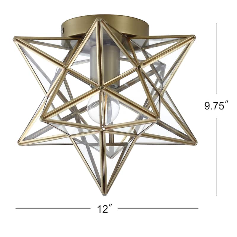 Lynn Moravian Star Metal/Clear Glass LED Flush Mount, by JONATHAN Y - 12"