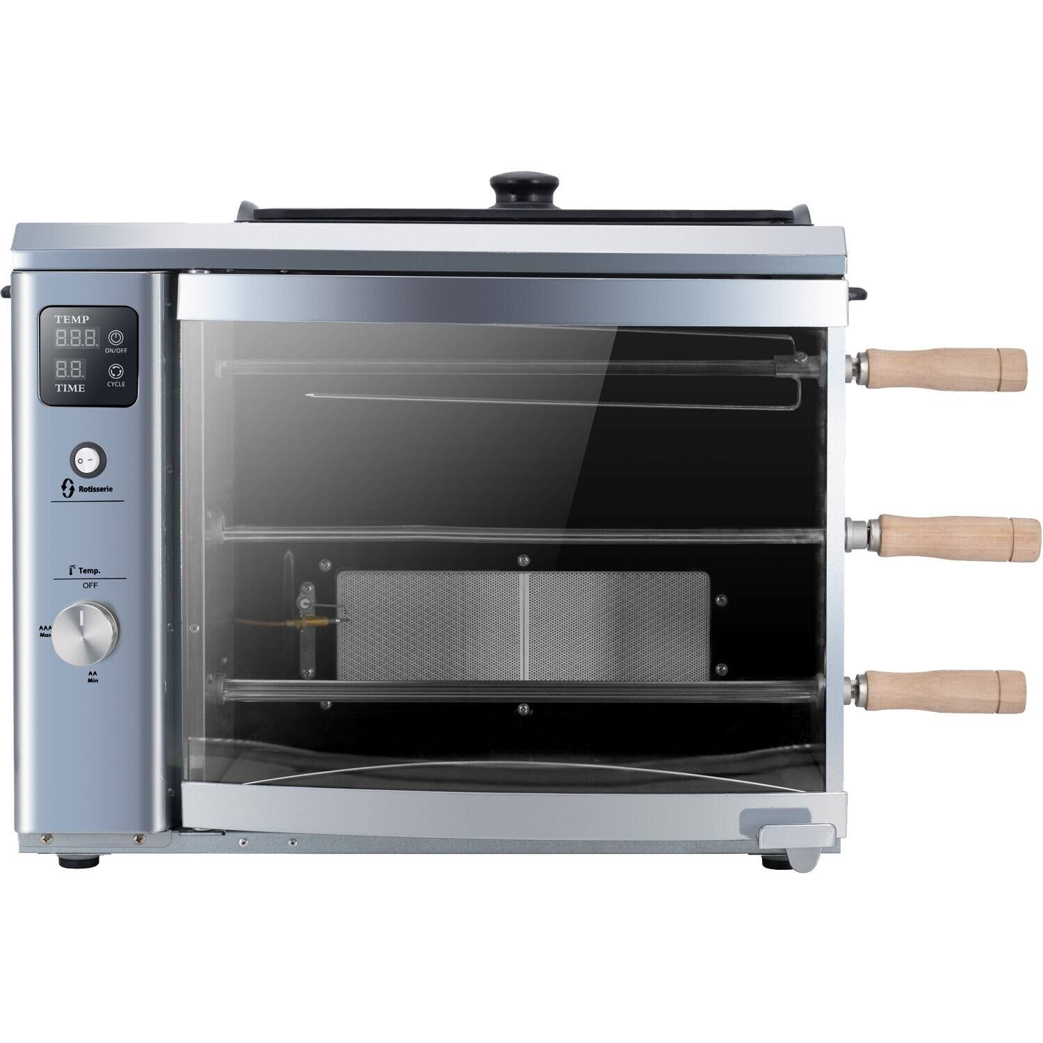 Brazilian Flame Brazilian Gas Rotisserie Grill 3 Skewers, Silver Bed