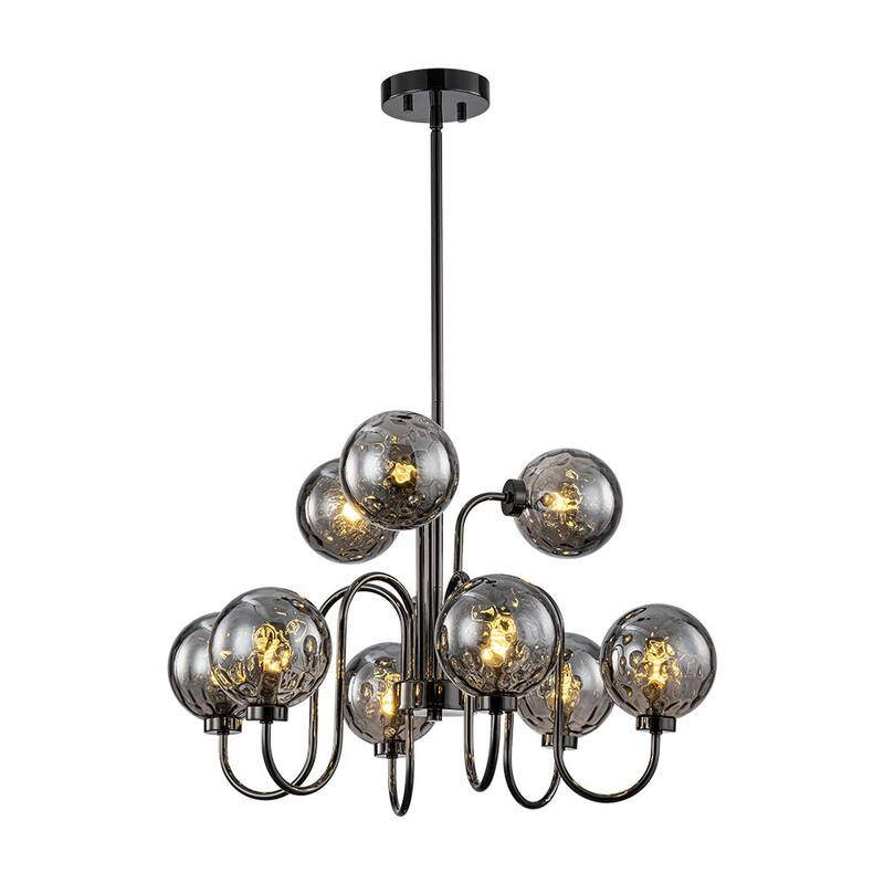 Art Deco 9-Light 2-Tier Smoked Water Glass Bubble Chandelier - 23.6in