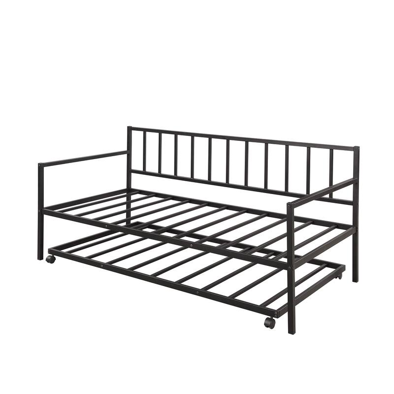 Multifunctional Metal Twin Daybed with Trundle for Living Room, Guest Room or Kids Bedroom