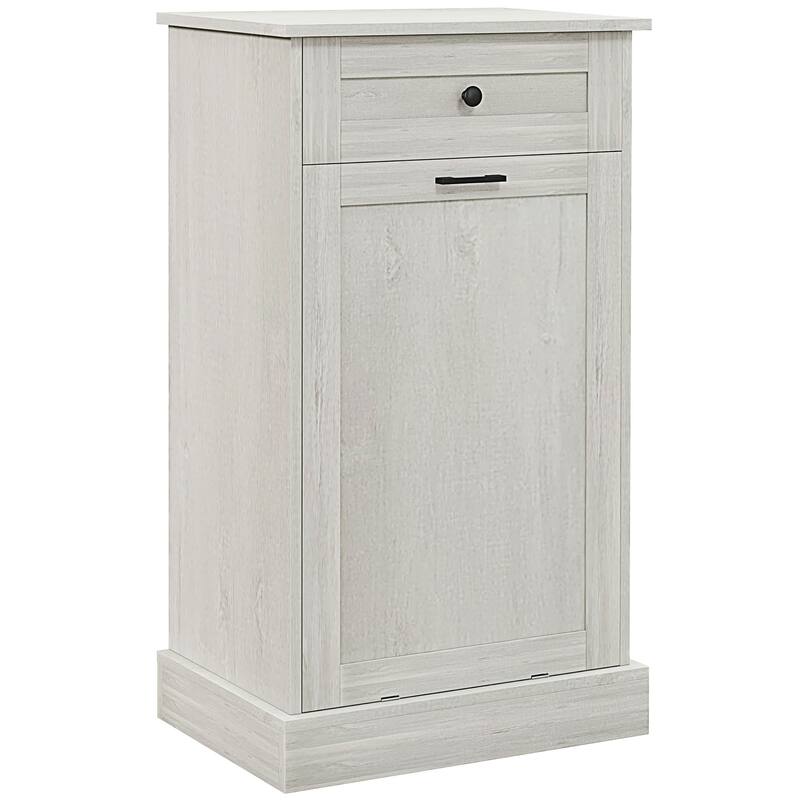 Kitchen Tilt Out Trash Bin Cabinet Free Standing Recycling Cabinet Trash Can Holder With Drawer, Light Gray - Light Gray