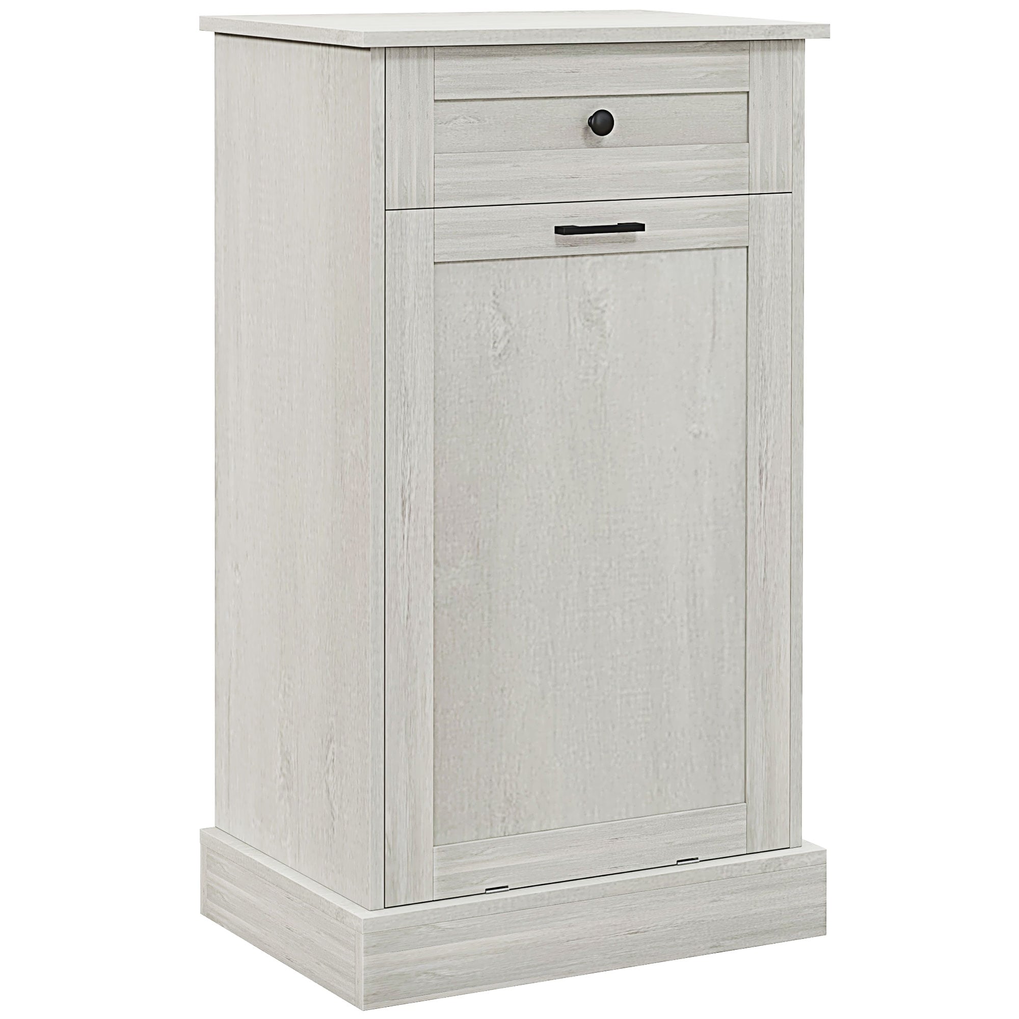 Kitchen Tilt Out Trash Bin Cabinet Free Standing Recycling Cabinet Trash Can Holder With Drawer, Light Gray