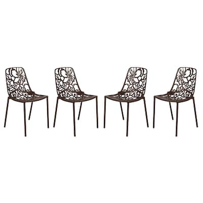 LeisureMod Devon Outdoor Stackable Aluminum Dining Chair (Set of 4)