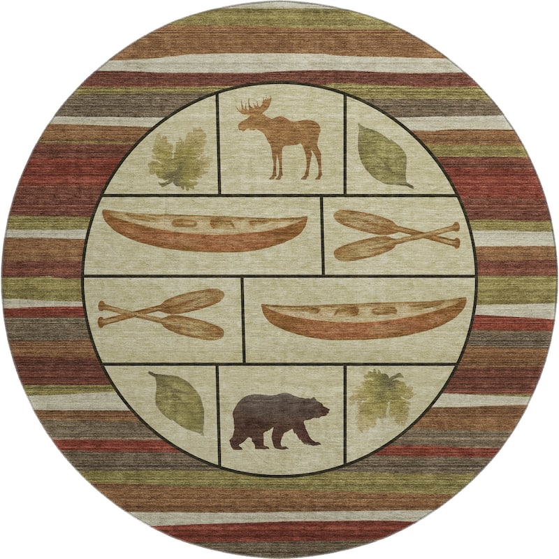 Premium Washable Super Soft Canoe Moose Bear Cabin Mayfield Rug