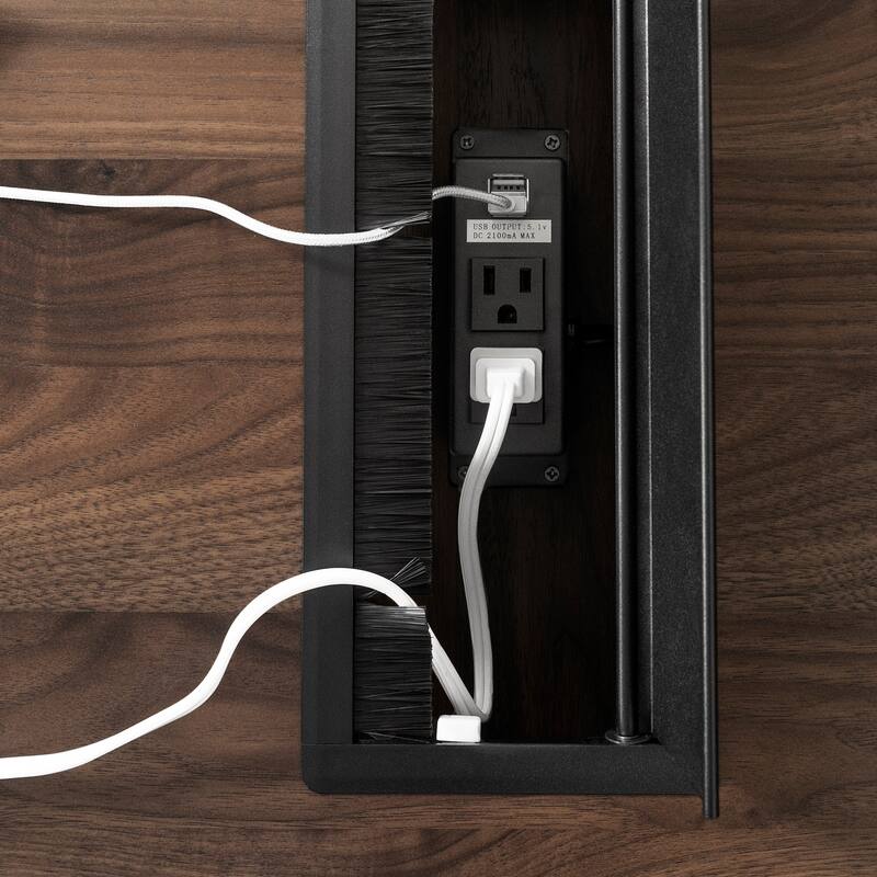Computer Desk with Power Bar - Natural Walnut Finish - Modern Home Office Workstation