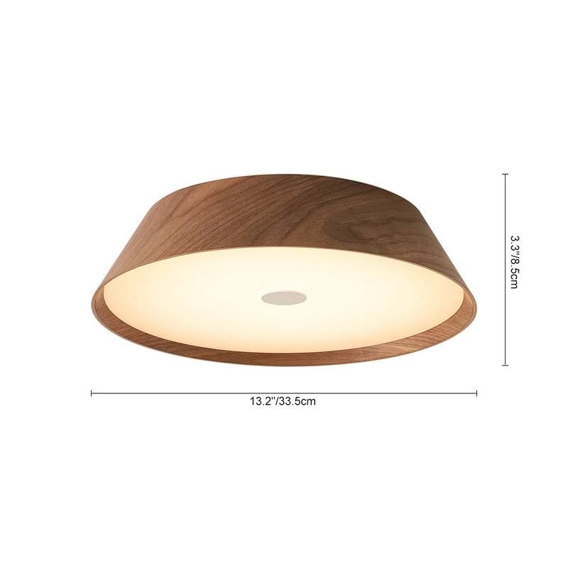 Scandinavian Conical Wood Dimmable LED Flush Mount Ceiling Light - 13.2in