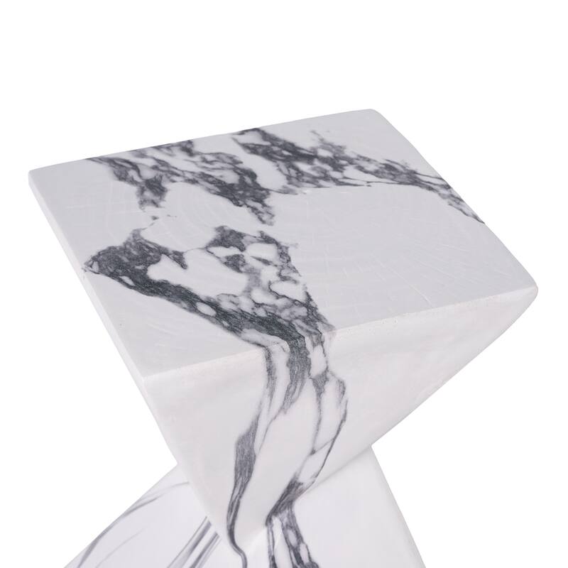 Christopher Knight Home - Modern Indoor/Outdoor 18.5"H Geometric Faux Marble MgO Accent Side Table with Sculptural Fluted Design
