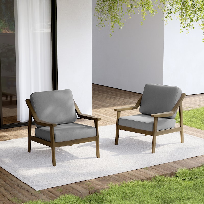 Set of 2 Outdoor Teak Wood Patio Chair with Cushion