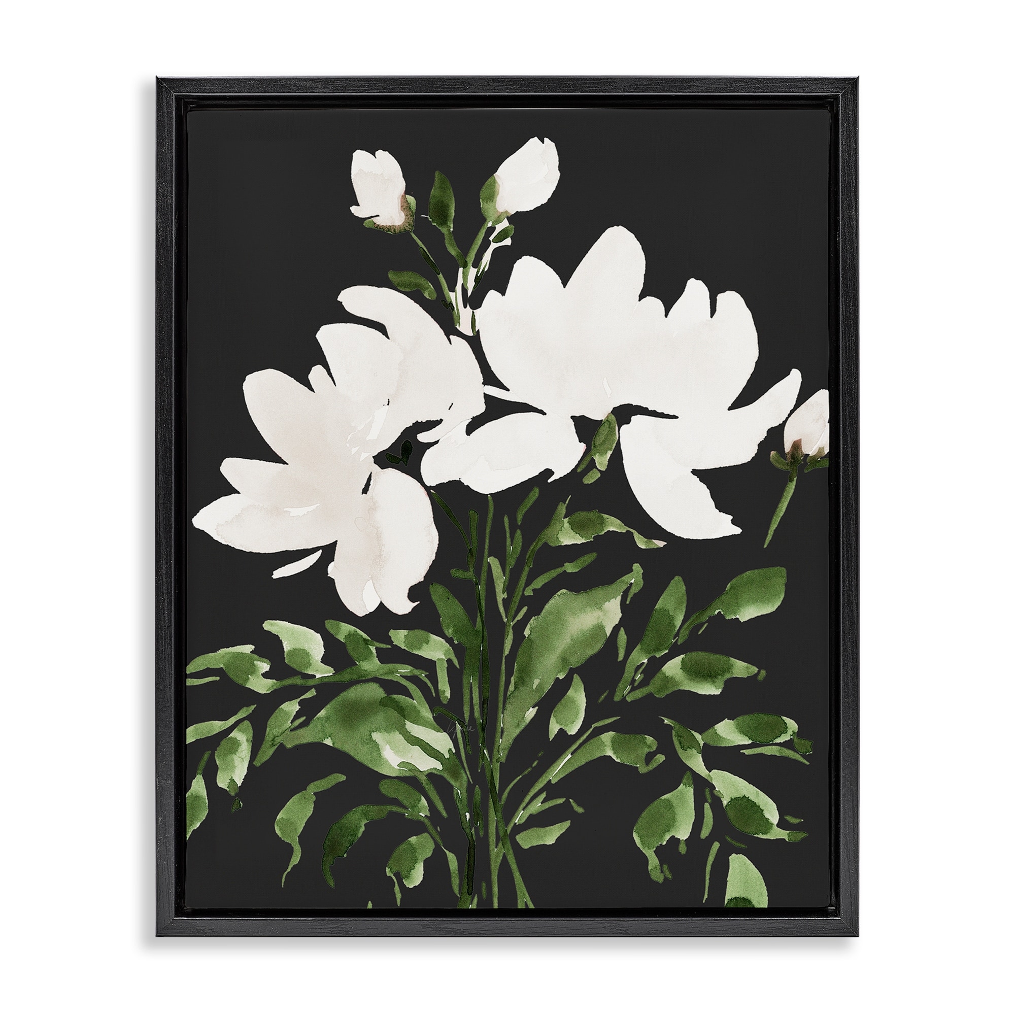 Stupell White On Black Floral Framed Floater Canvas Wall Art Design By Lucille Price