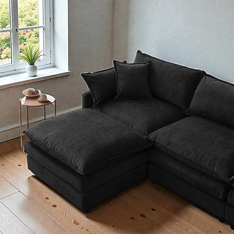 105" L-Shaped Modular Sectional Sofa with Ottoman, Soft Chenille Upholstery, 3-Seater Couch
