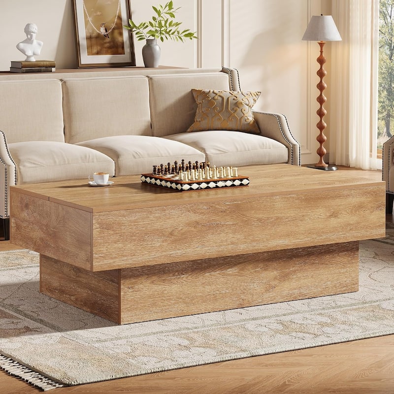 55-Inch Wood Coffee Table, Large Rectangle Tea Table, Center Table for Living Room, Office Reception