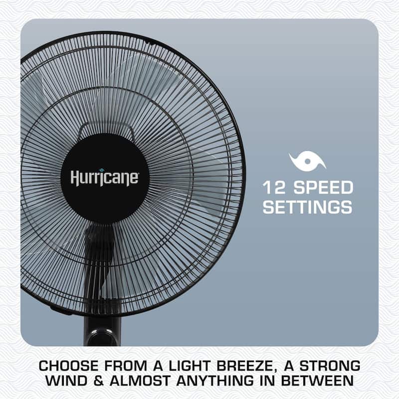 Hurricane 16 Inch Energy Efficient Adjustable Standing Fan w/12 Speed Settings - 15.22