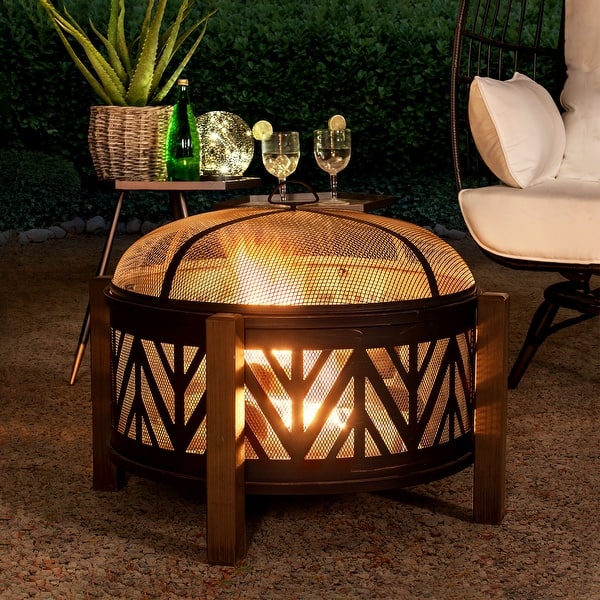 Sunjoy Outdoor 27 in. Black Steel Wood-Burning Fire Pit for Outside