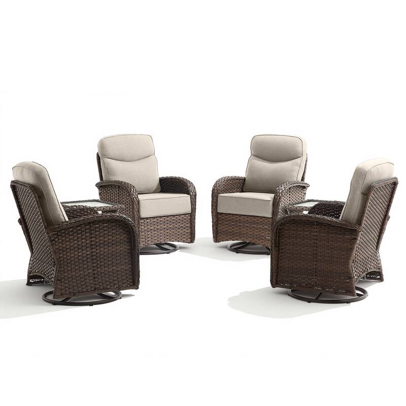 Pocassy Outdoor Wicker Patio Swivel Chair with Ottoman Sets